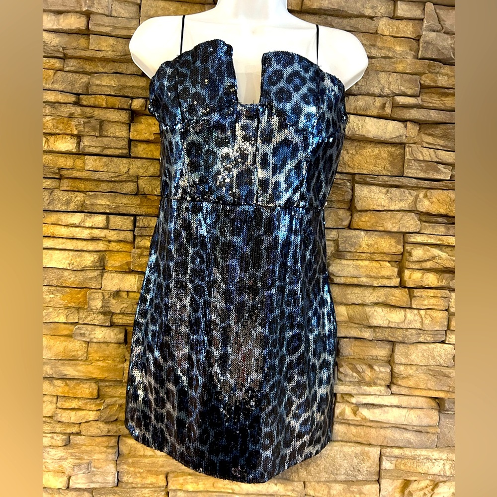 Zara Short Sequin Dress Leopard Print Medium 9447/710
